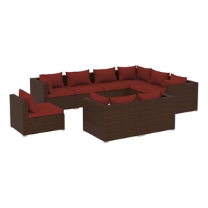 vidaXL 9 Piece Poly Rattan Large Garden Lounge Set in Brown
