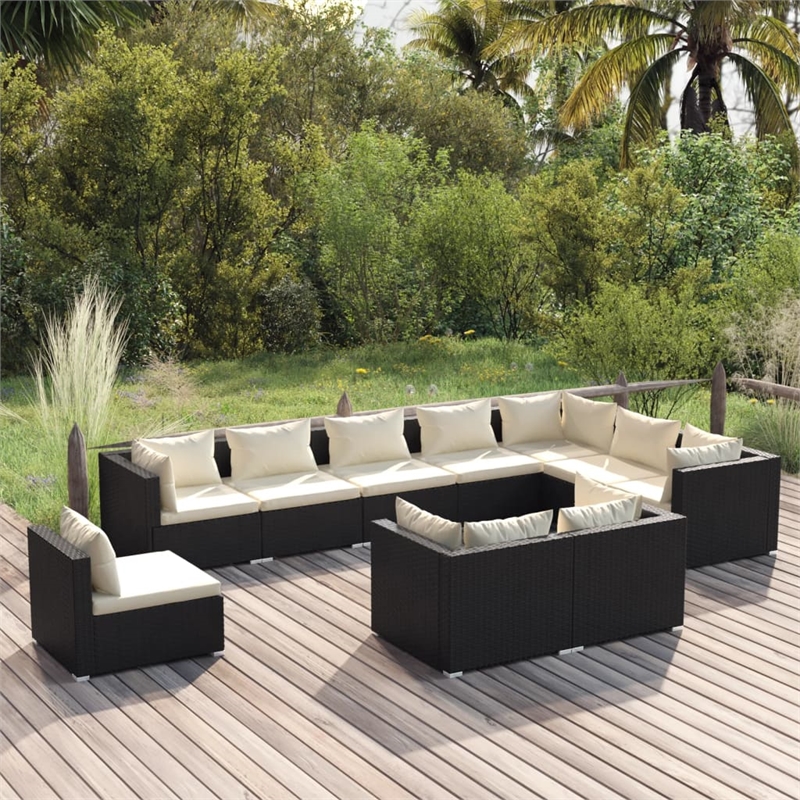vidaXL 10 Piece Garden Lounge Set in Black/Cream