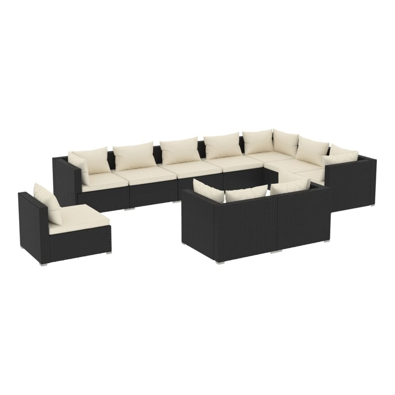 vidaXL 10 Piece Garden Lounge Set in Black/Cream