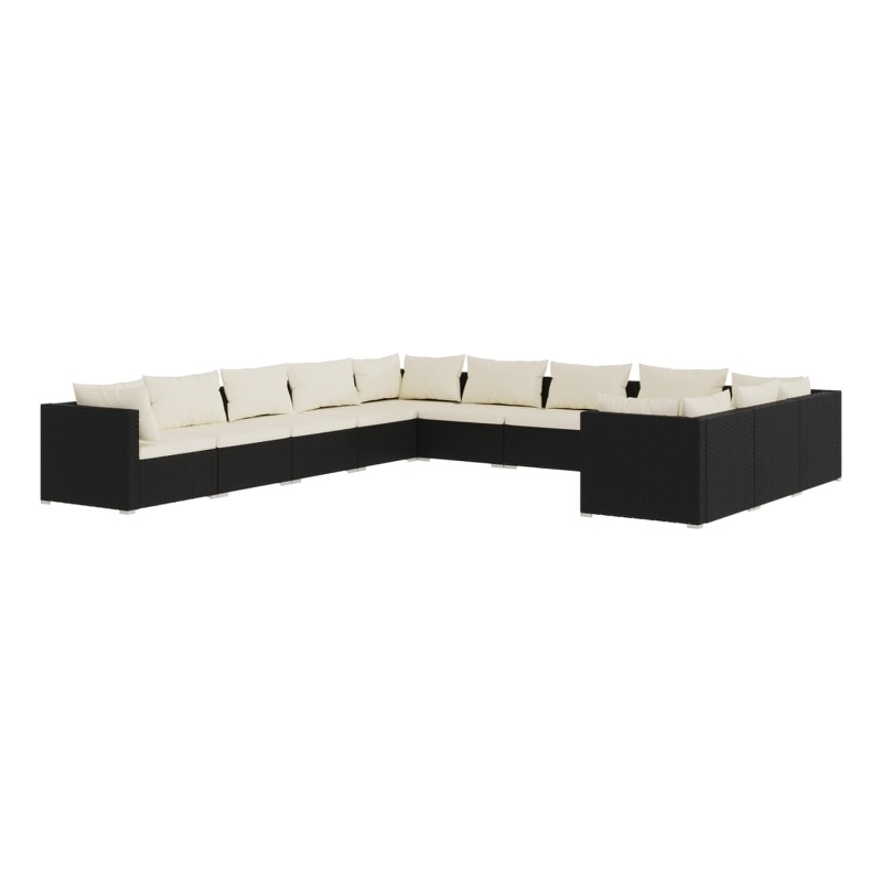 vidaXL 11 Piece Steel Garden Lounge Set in Black/Cream