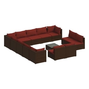 vidaXL 14 Piece Steel Garden Lounge Set in Red/Brown