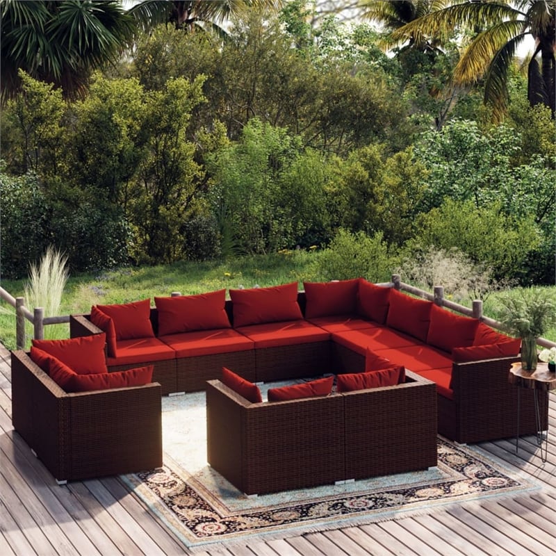 vidaXL 11 Piece Poly Rattan Garden Lounge Set in Brown