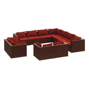 vidaXL 11 Piece Poly Rattan Garden Lounge Set in Brown