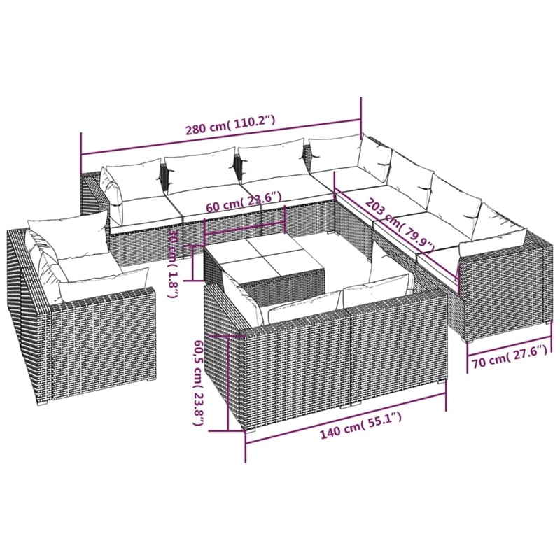 vidaXL 12 Piece Steel Garden Lounge Set in Black/Blue