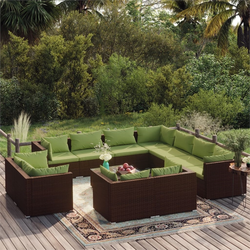 vidaXL 12 Piece Poly Rattan Large Garden Lounge Set in Brown
