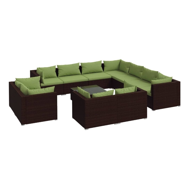 vidaXL 12 Piece Poly Rattan Large Garden Lounge Set in Brown