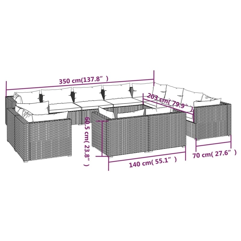 vidaXL 12 Piece Steel Garden Lounge Set in Red/Brown