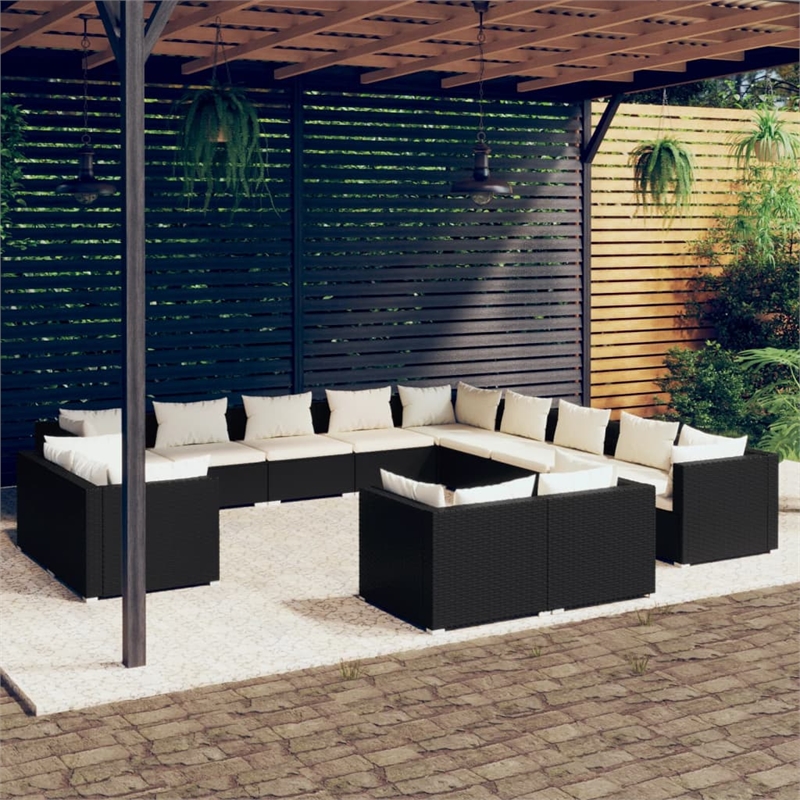 vidaXL 13 Piece Poly Rattan Garden Lounge Set in Black/Cream