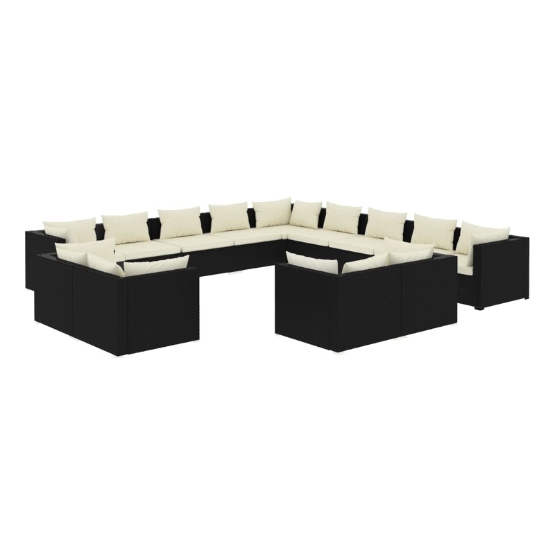 vidaXL 13 Piece Poly Rattan Garden Lounge Set in Black/Cream