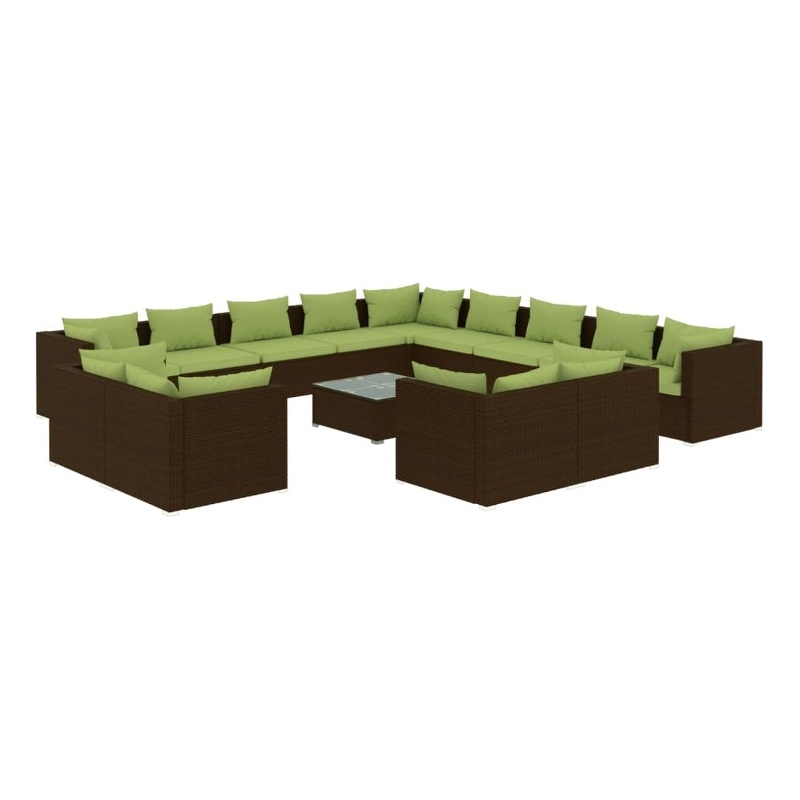 vidaXL 14 Piece Steel Garden Lounge Set in Green/Brown