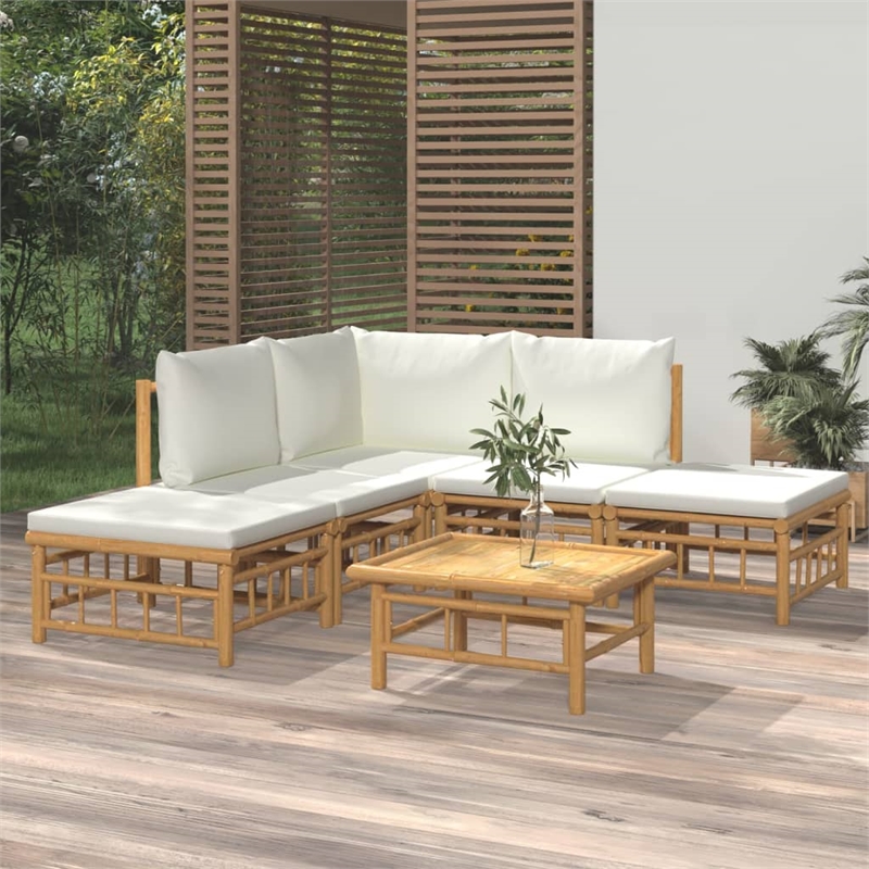 vidaXL 6 Piece Bamboo Medium Garden Lounge Set in White/Cream