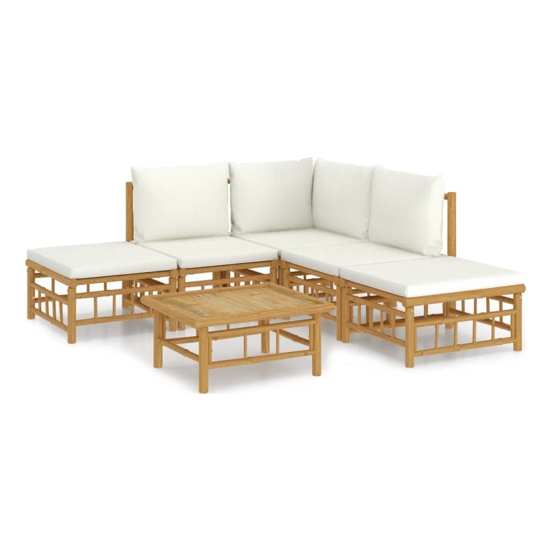vidaXL 6 Piece Bamboo Medium Garden Lounge Set in White/Cream