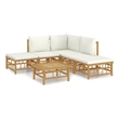 vidaXL 6 Piece Bamboo Medium Garden Lounge Set in White/Cream
