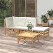 vidaXL 4 Piece Bamboo Garden Lounge Set in White/Cream/Natural