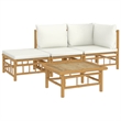 vidaXL 4 Piece Bamboo Garden Lounge Set in White/Cream/Natural