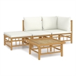 vidaXL 4 Piece Bamboo Garden Lounge Set in White/Cream/Natural