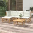 vidaXL 5 Piece Bamboo Garden Lounge Set in White/Cream/Natural