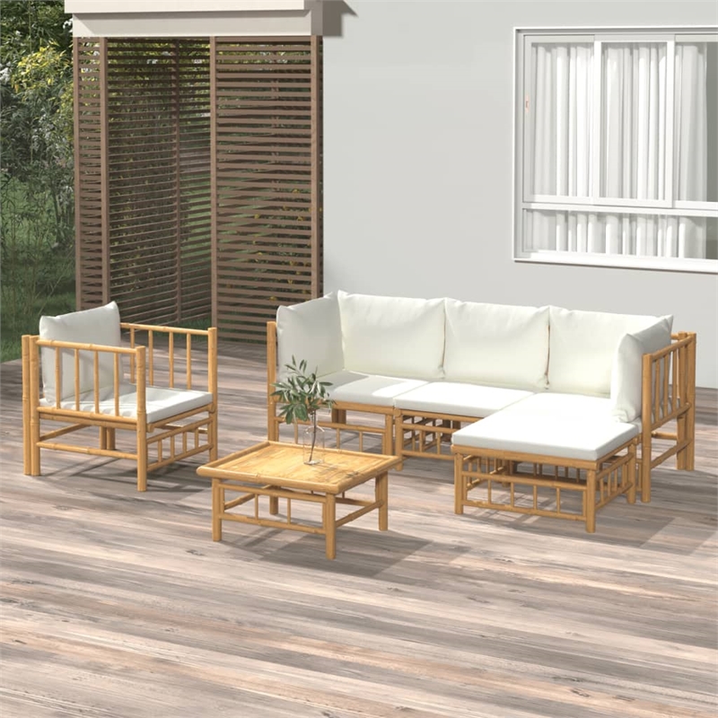 vidaXL 6 Piece Bamboo Medium Garden Lounge Set in White/Cream