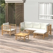 vidaXL 6 Piece Bamboo Medium Garden Lounge Set in White/Cream