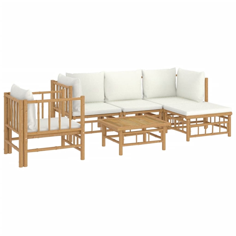 vidaXL 6 Piece Bamboo Medium Garden Lounge Set in White/Cream