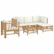 vidaXL 6 Piece Bamboo Medium Garden Lounge Set in White/Cream