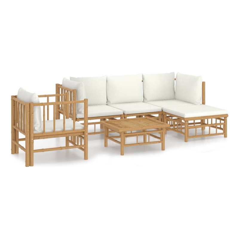 vidaXL 6 Piece Bamboo Medium Garden Lounge Set in White/Cream