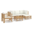vidaXL 6 Piece Bamboo Medium Garden Lounge Set in White/Cream