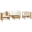 vidaXL 5 Piece Bamboo Small Garden Lounge Set in White/Cream