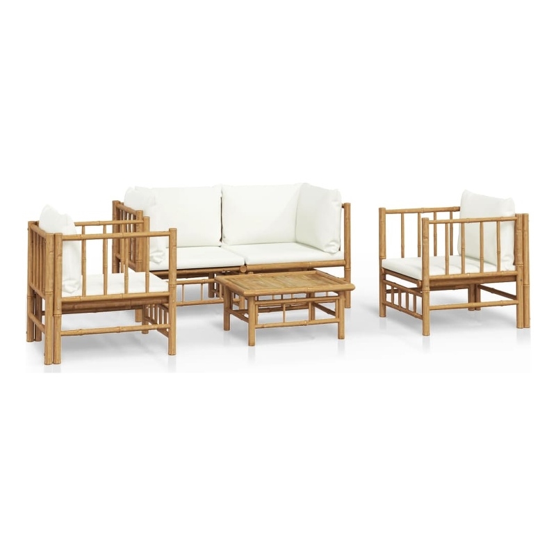 vidaXL 5 Piece Bamboo Small Garden Lounge Set in White/Cream