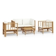 vidaXL 5 Piece Bamboo Small Garden Lounge Set in White/Cream