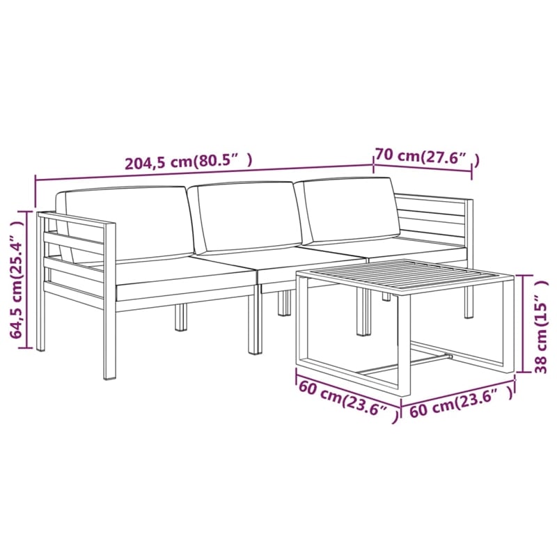 vidaXL 4 Piece Aluminum Garden Lounge Set in Anthracite