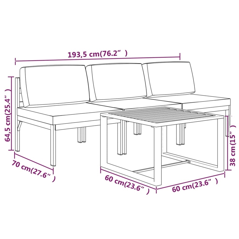 vidaXL 4 Piece Aluminum Garden Lounge Set in Anthracite