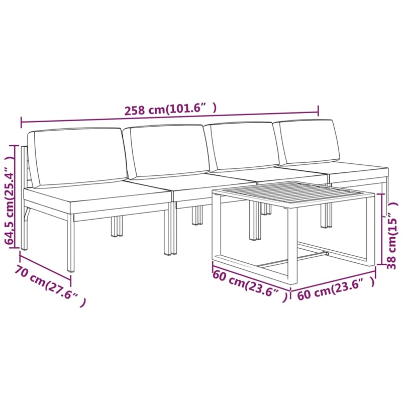 vidaXL 5 Piece Aluminum Large Garden Lounge Set in Anthracite