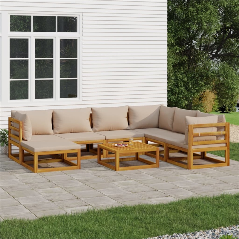 vidaXL 8 Piece Solid Acacia Wood Garden Lounge Set in Natural