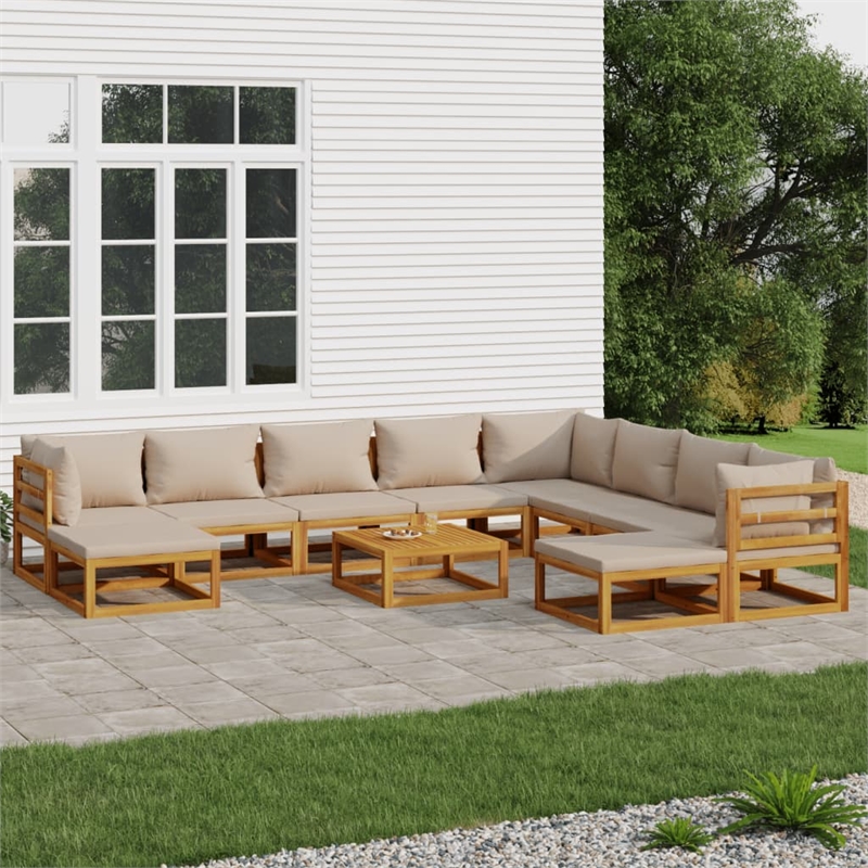 vidaXL 11 Piece Solid Acacia Wood Garden Lounge Set in Natural