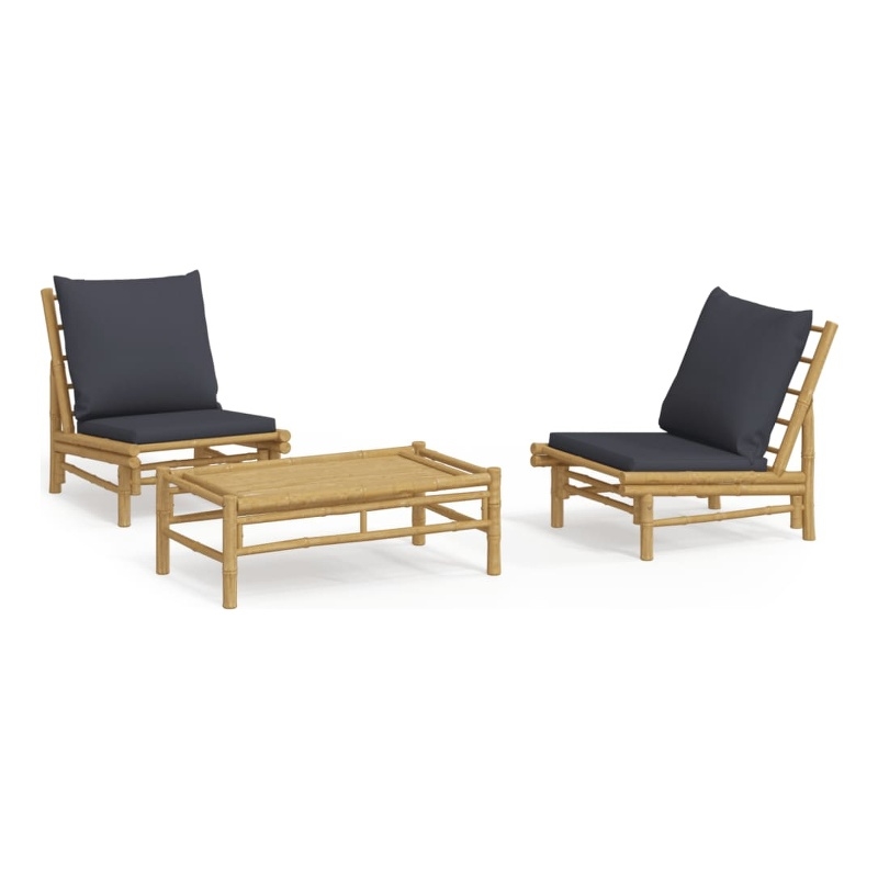 vidaXL 3 Piece Bamboo Garden Lounge Set in Gray/Natural
