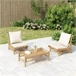 vidaXL 3 Piece Bamboo Small Garden Lounge Set in White/Cream