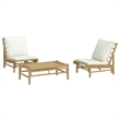 vidaXL 3 Piece Bamboo Small Garden Lounge Set in White/Cream