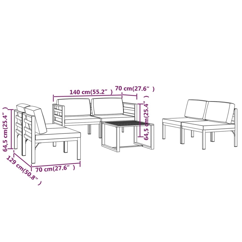 vidaXL 6 Piece Aluminum Large Garden Lounge Set in Anthracite