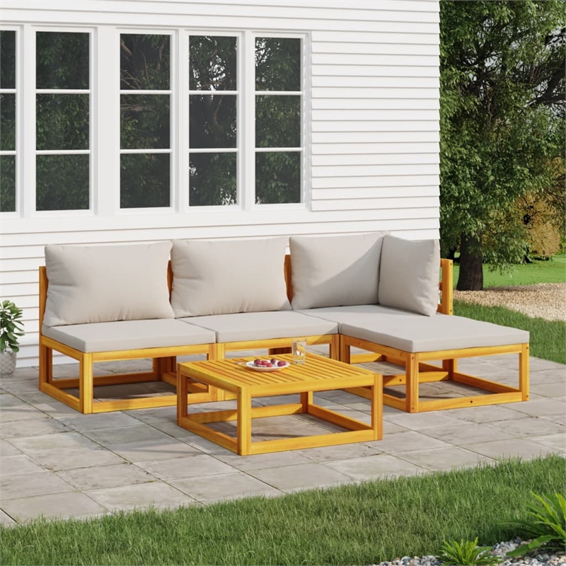 vidaXL 5 Piece Solid Acacia Wood Garden Lounge Set in Gray/Natural