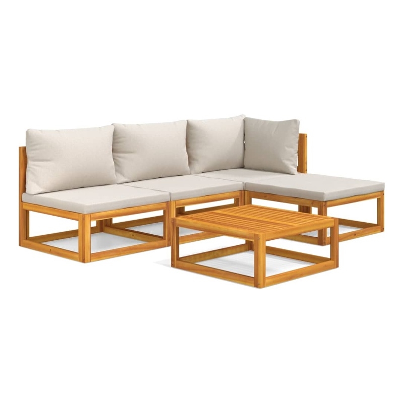 vidaXL 5 Piece Solid Acacia Wood Garden Lounge Set in Gray/Natural
