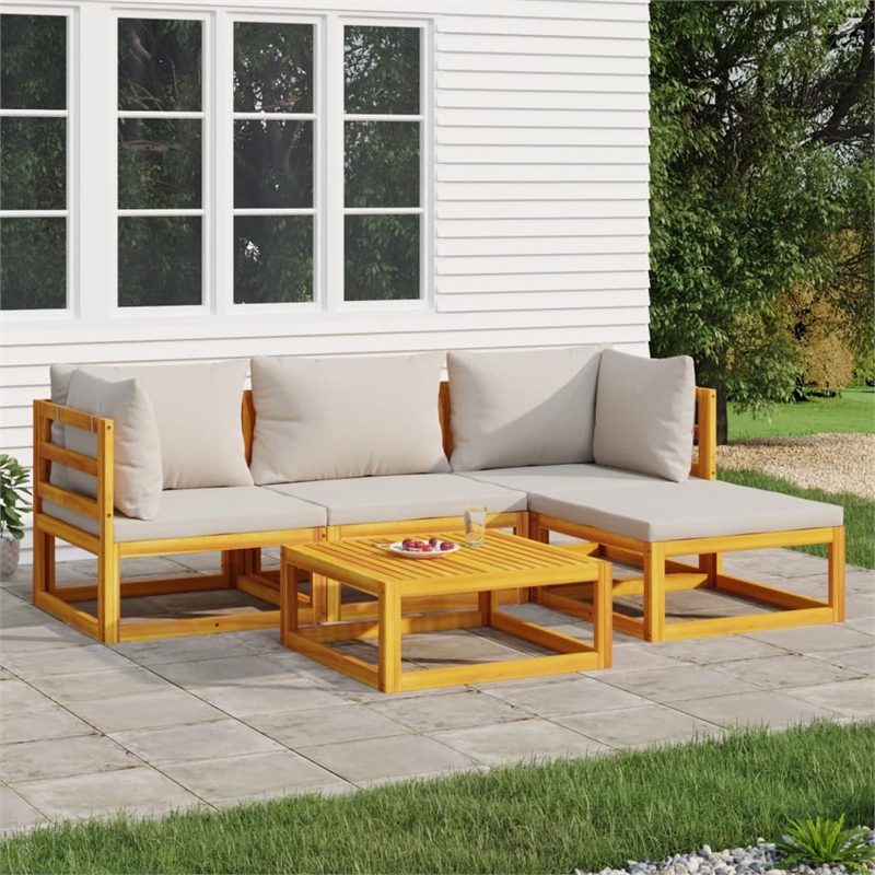 vidaXL 5 Piece Solid Acacia Wood Garden Lounge Set in Gray