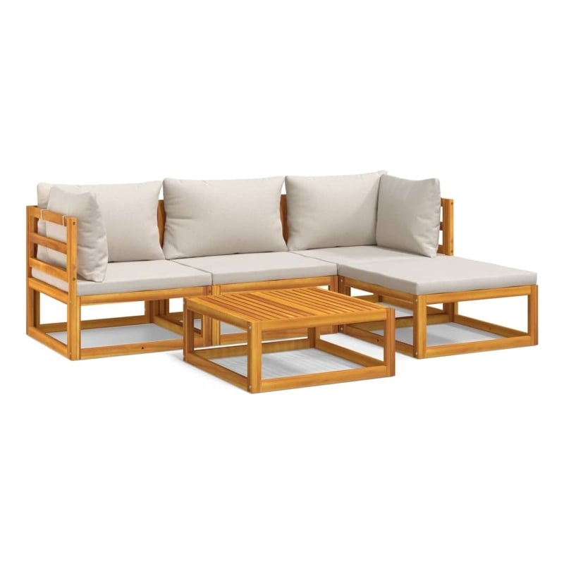 vidaXL 5 Piece Solid Acacia Wood Garden Lounge Set in Gray