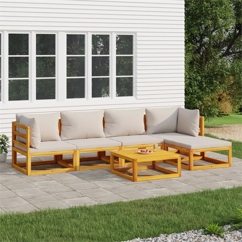 vidaXL 6 Piece Solid Acacia Wood Garden Lounge Set in Gray/Natural
