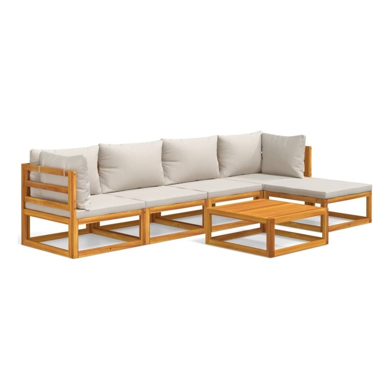 vidaXL 6 Piece Solid Acacia Wood Garden Lounge Set in Gray/Natural