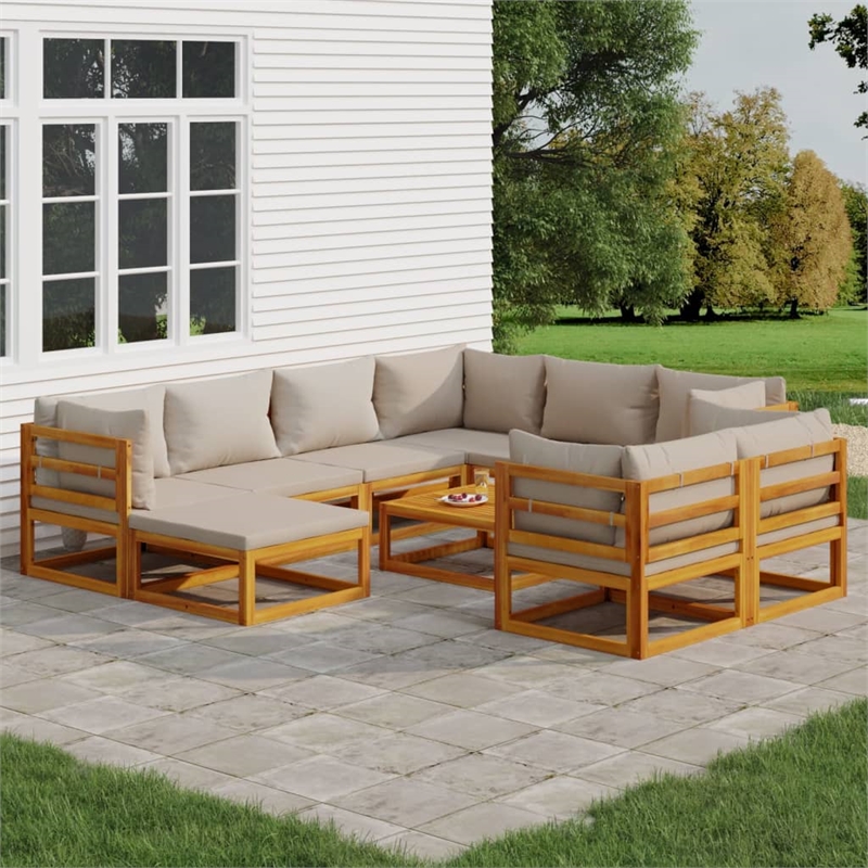 vidaXL 10 Piece Solid Acacia Wood Garden Lounge Set in Gray