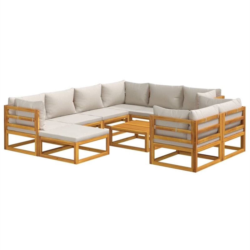vidaXL 10 Piece Solid Acacia Wood Garden Lounge Set in Gray