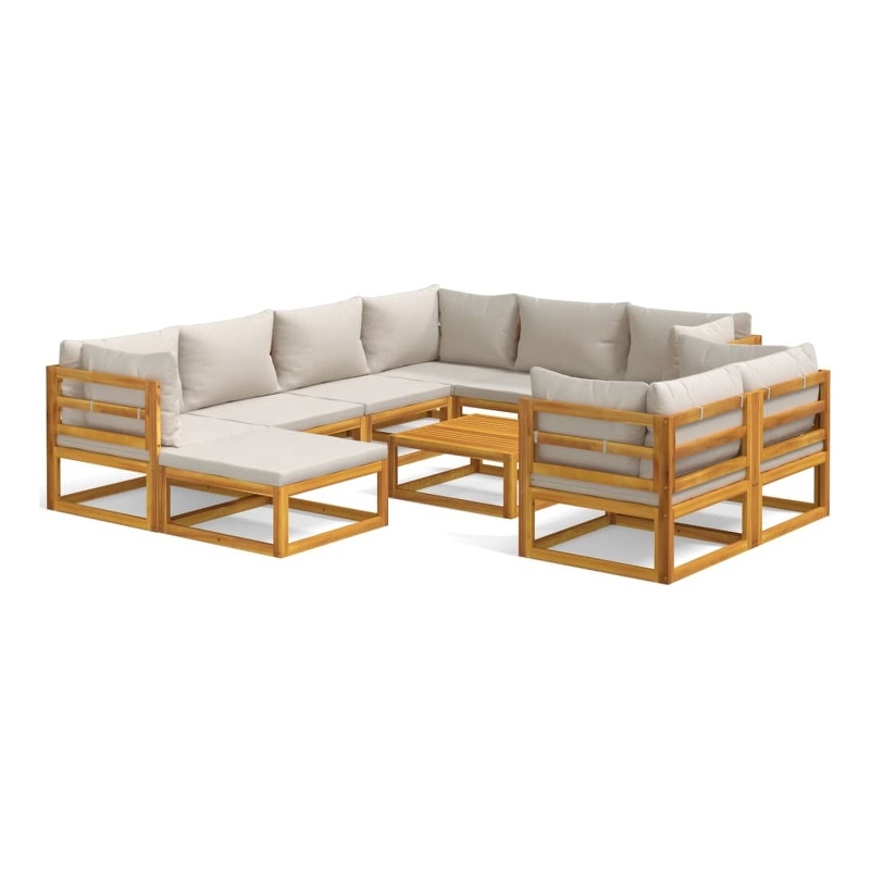 vidaXL 10 Piece Solid Acacia Wood Garden Lounge Set in Gray