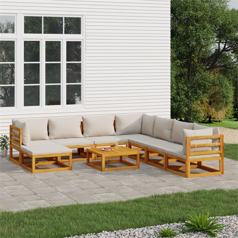vidaXL 9 Piece Solid Acacia Wood Garden Lounge Set in Gray