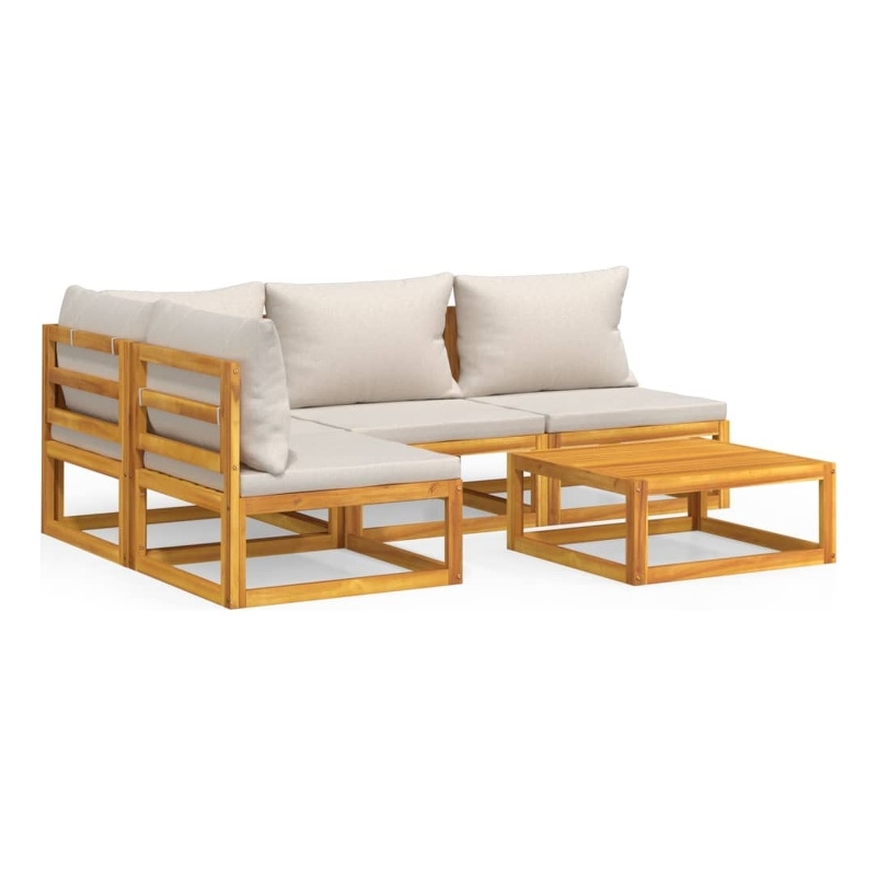 vidaXL 5 Piece Solid Acacia Wood Garden Lounge Set in Gray